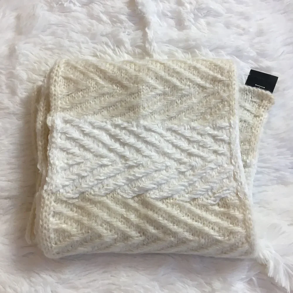 INC Scarf Chenille Striped Arrow-Stitch Muffler Neck warmer